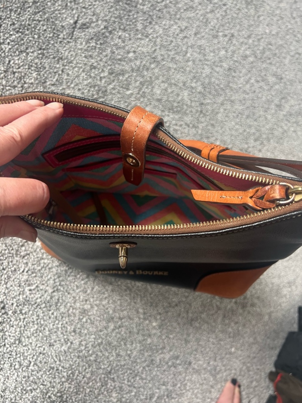 Dooney & Bourke Black Leather Shoulder Bag with Tan Accents - Picture 6 of 8
